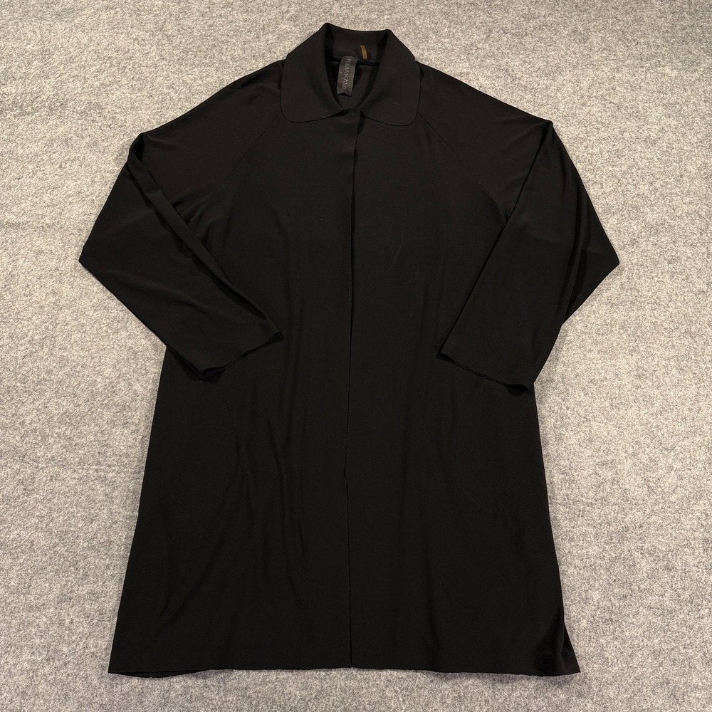 Norma Kamali Overcoat Womens Small Black Jersey Mid Length Lightweight Unlined‎